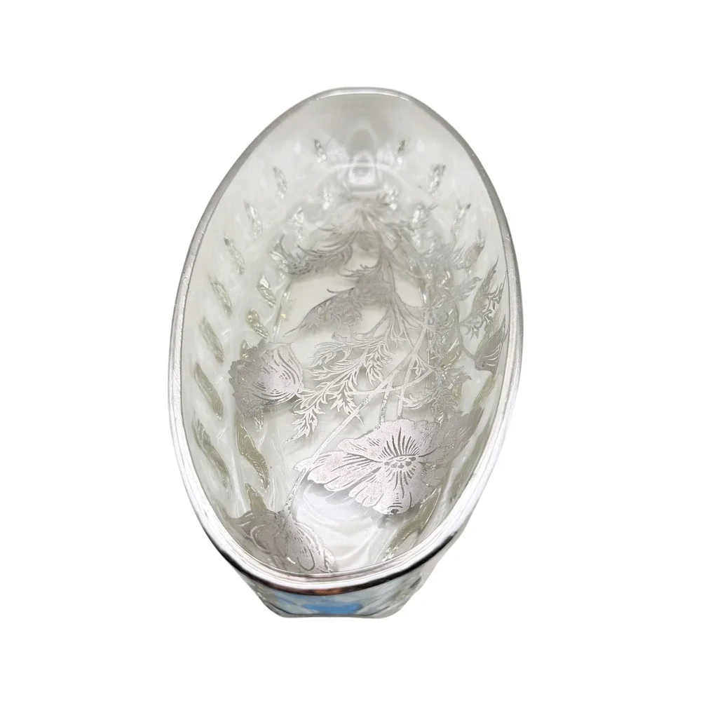 Vtg Frosted Etched Floral Relish Dish Celery Tray Poppy Serving Bowl Cottagecore